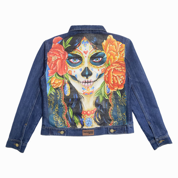 Chaqueta en jean para mujer pintada a mano