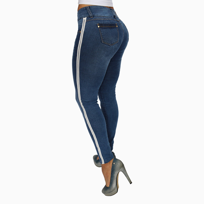 Jean Dama Licrado azul con Franja Lateral