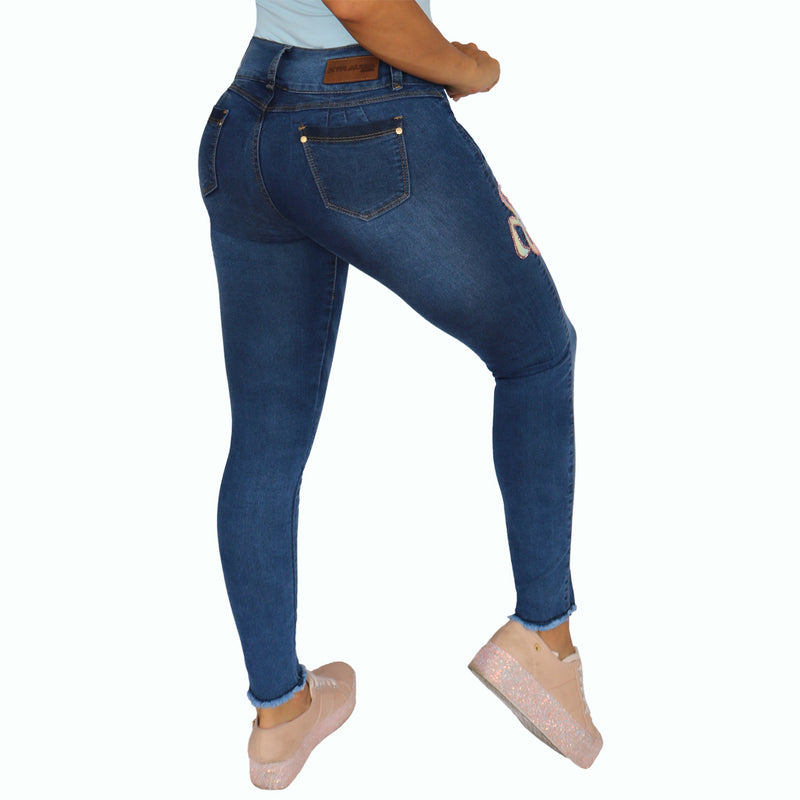 Jean dama licrado azul bota desmechada
