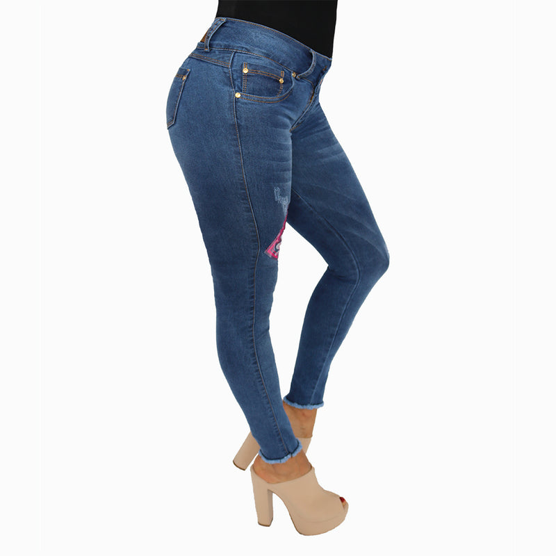 Jean dama licrado azul bota desmechada