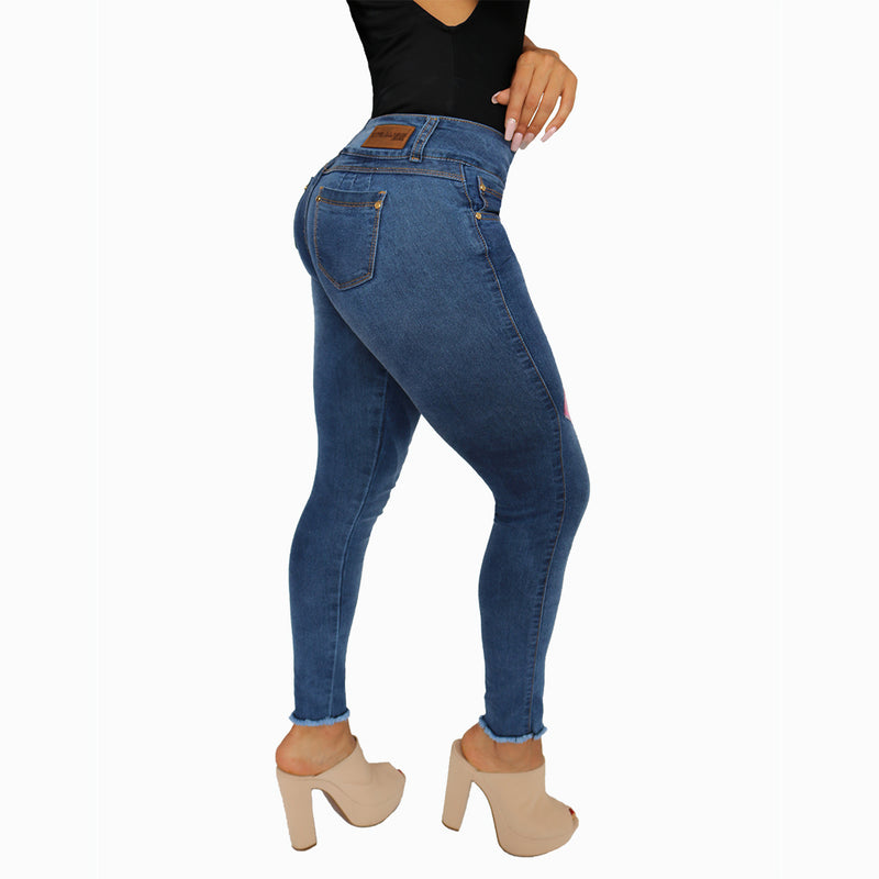 Jean dama licrado azul bota desmechada