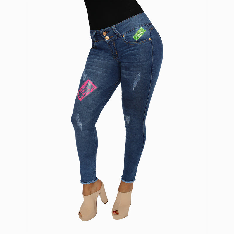 Jean dama licrado azul bota desmechada
