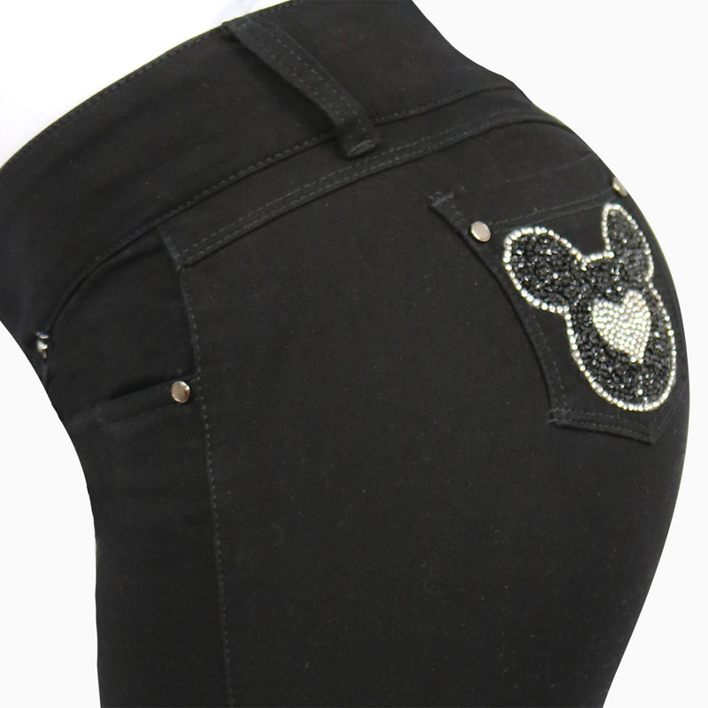 Jean dama licrado negro con aplique Mickey